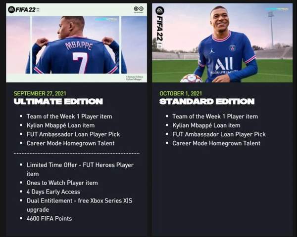 《FIFA 22》标准版不支持免费升级 终极版可双重娱乐