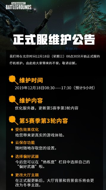 绝地求生12月18日维护到几点-今天12月18日正式服维护公告