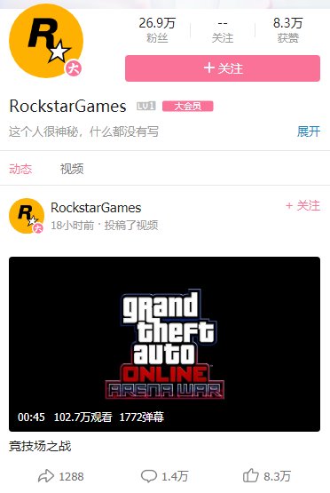 R星入驻B站官号粉丝暴涨！或是为宣发《GTA6》做准备