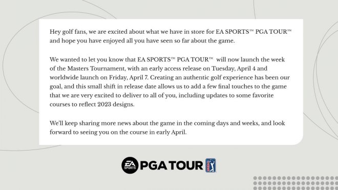 高尔夫游戏《EA Sports PGA Tour》延期至4月4日上线抢先体验