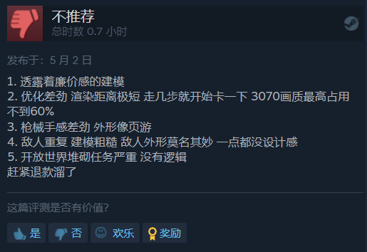 《红霞岛》Steam多半差评 玩家：我想出家了