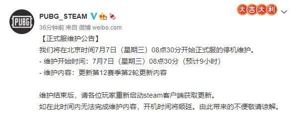 绝地求生7月7号更新到几点2021-绝地求生7月7日维护时间介绍