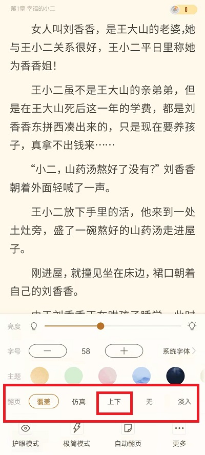 书旗小说上下翻页后怎么设置