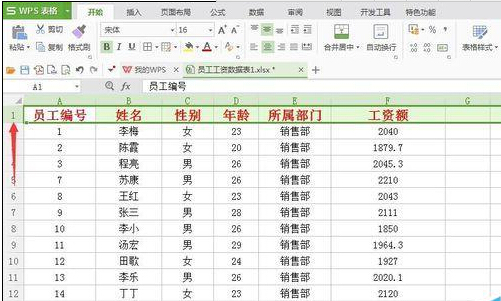 wps表格怎么固定某一行