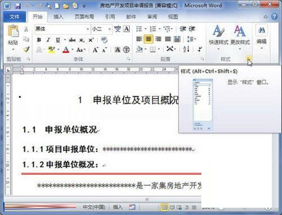 word2010样式窗口