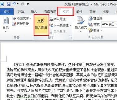 word2010添加脚注在哪里