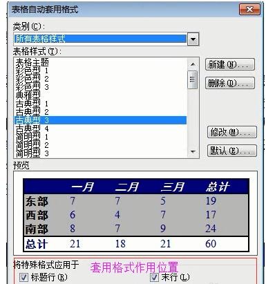 word中关于表格自动套用格式的用法