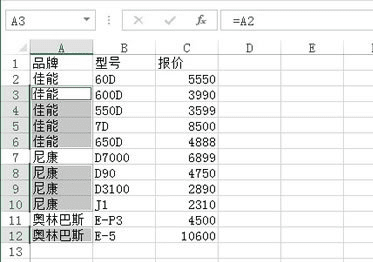 补齐空白单元格中的值