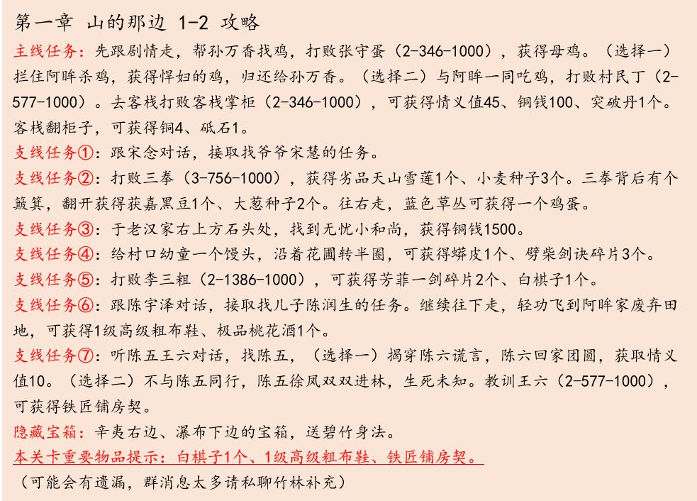 江湖悠悠三测第一章全关卡详细攻略大全