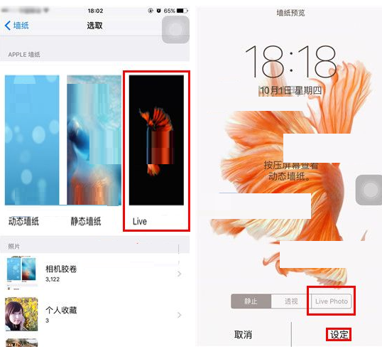 苹果6如何设置动态live photos