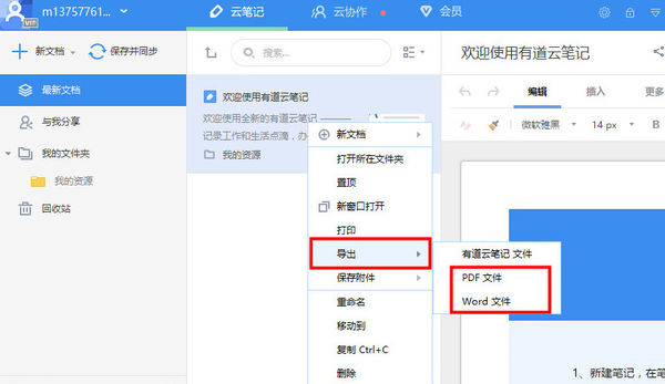 有道云笔记怎么导出pdf