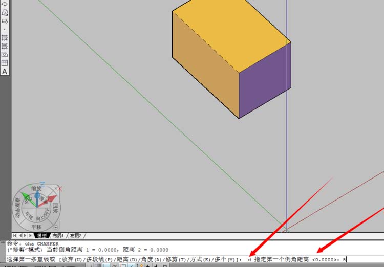 在cad里给实体进行倒直角的操作方法是