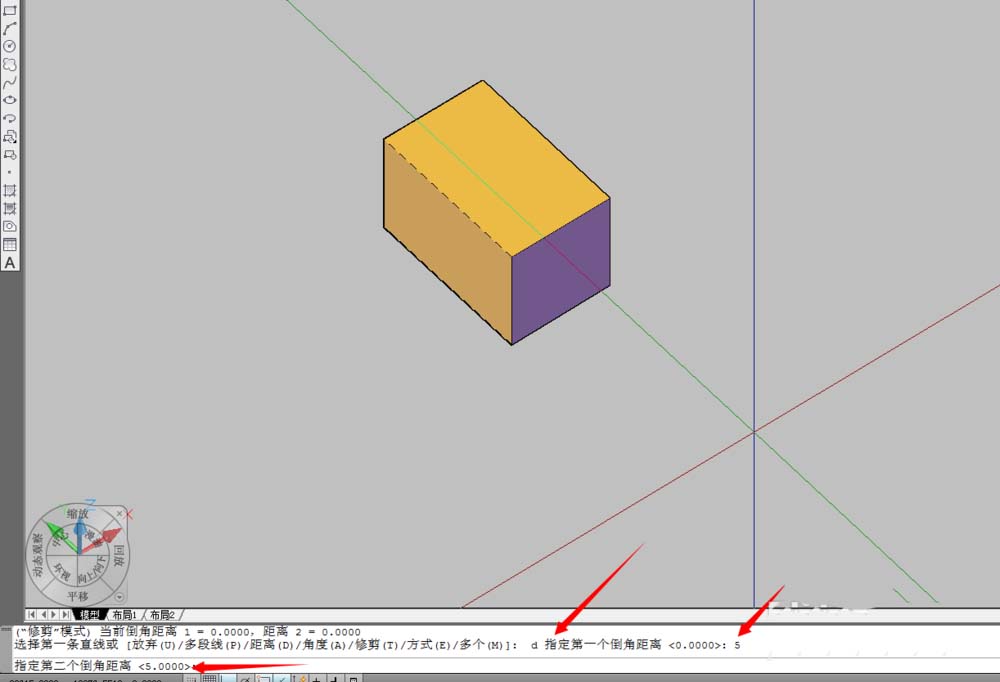 在cad里给实体进行倒直角的操作方法是