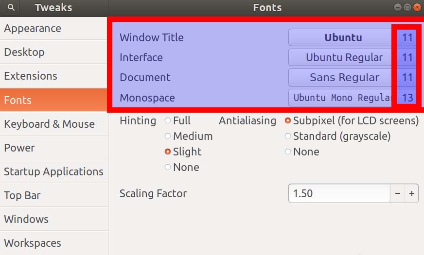 ubuntu更改字体大小