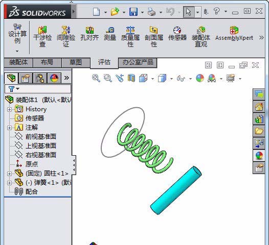 solidworks里弹簧怎样和圆柱配合