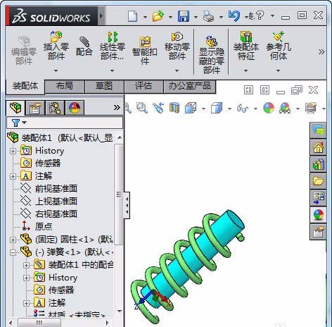 solidworks里弹簧怎样和圆柱配合