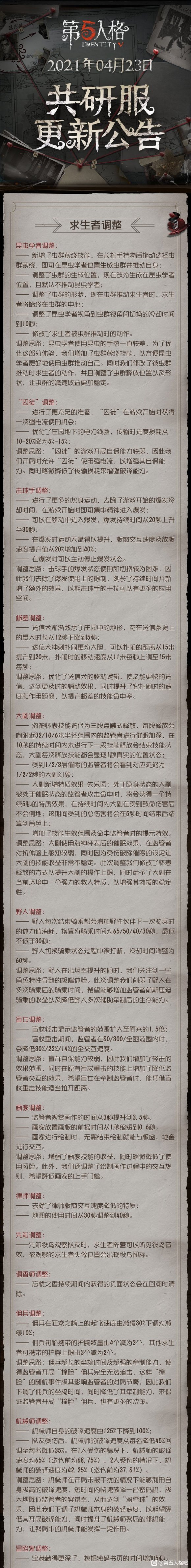 第五人格角色调整汇总介绍