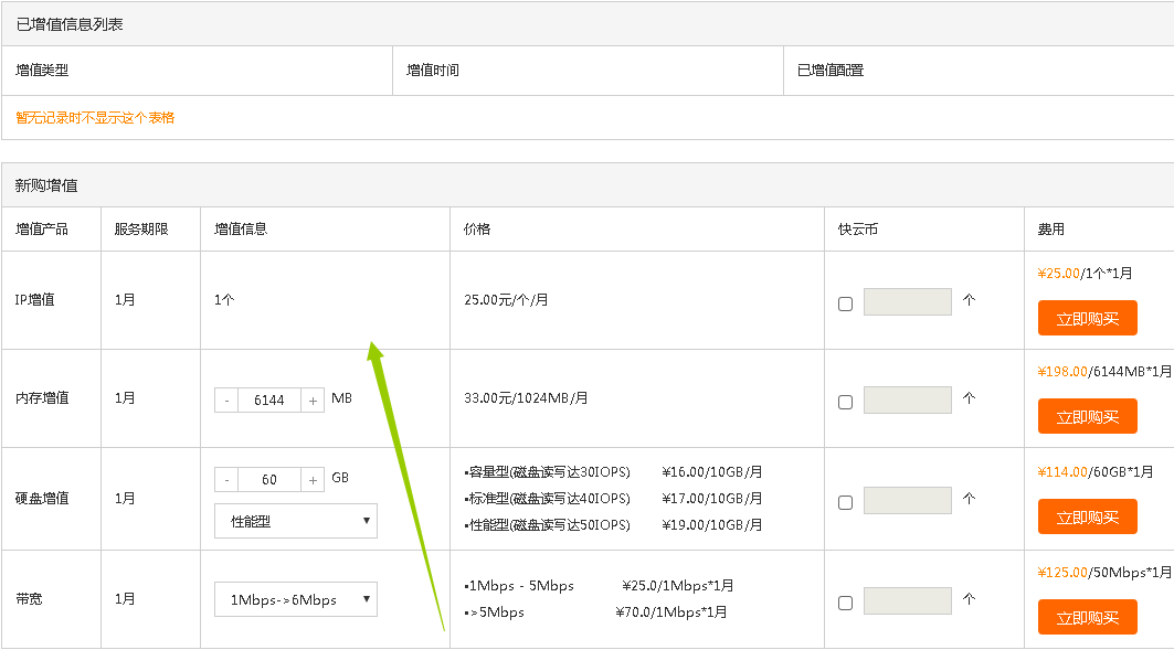 快云vps增值或临时增值配置的具体操作步骤