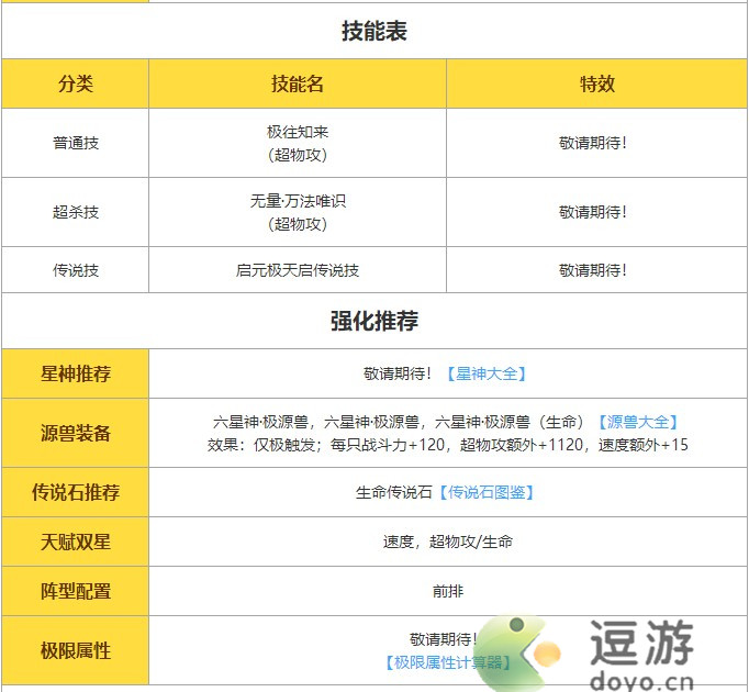 奥奇传说启元极技能表分享