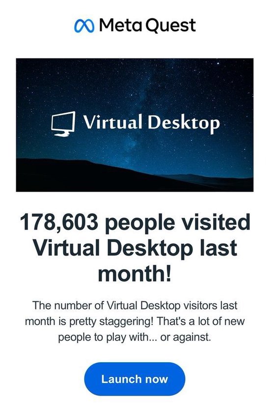 《Virtual Desktop》Quest 月活用户近 18 万