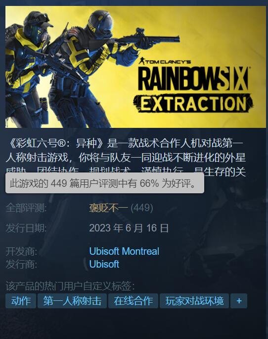 育碧战术射击游戏《彩虹六号：异种》现已推出Steam版