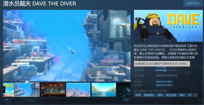 《潜水员戴夫》Steam在线人数突破9万 上榜Steam最热玩游戏