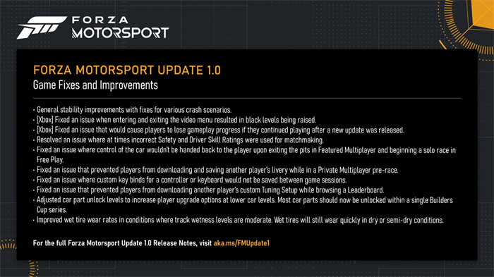 《极限竞速：Motorsport》发布1.0版本更新 改进稳定性