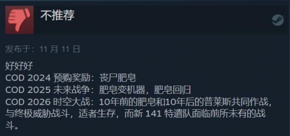 《使命召唤：现代战争3》Steam好评率继续下跌