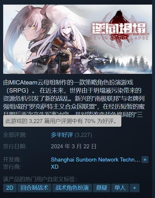 策略类回合制游戏《逆向坍塌：面包房行动》Steam好评率已升至70%