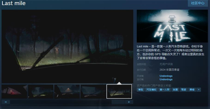 第一人称汽车恐怖游戏《Last mile》上线Steam 支持简中